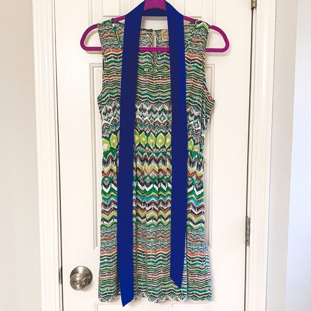 DEJAVU • Boutique Green + Blue Chevron Printed Tank Dress